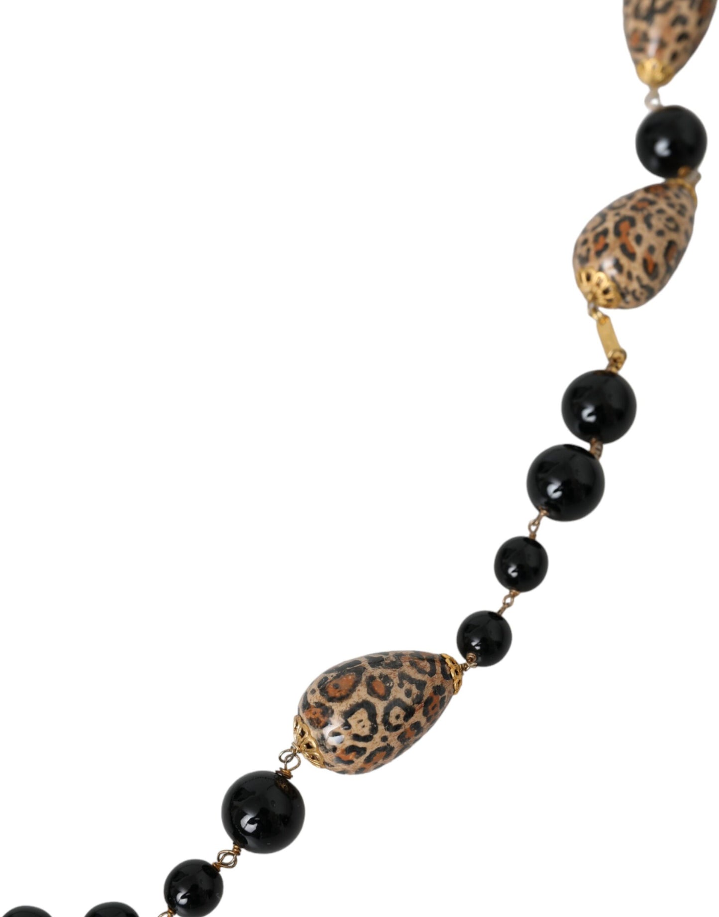 Collana a catena lunga con perline stampate nere in ottone color oro Dolce &amp; Gabbana