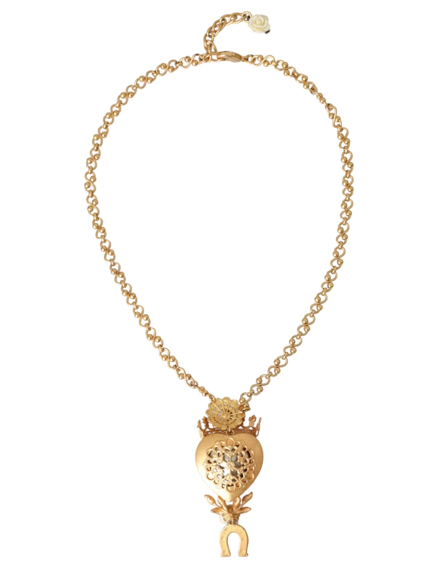 Collana con ciondolo in cristallo a forma di cuore sacro in ottone dorato Dolce &amp; Gabbana