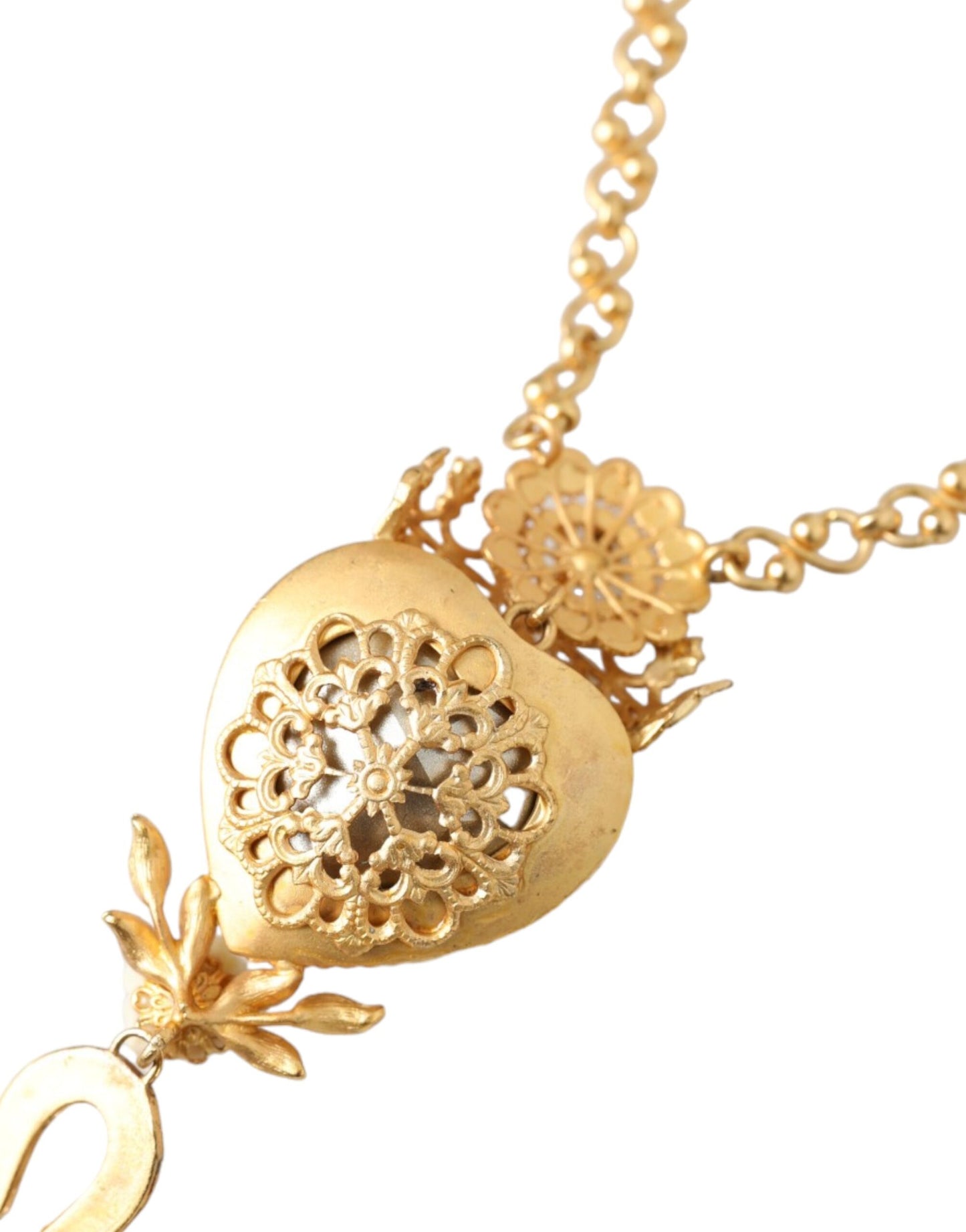 Collana con ciondolo in cristallo a forma di cuore sacro in ottone dorato Dolce &amp; Gabbana