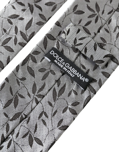 Dolce & Gabbana Gray Leaves 100% Silk Adjustable Tie