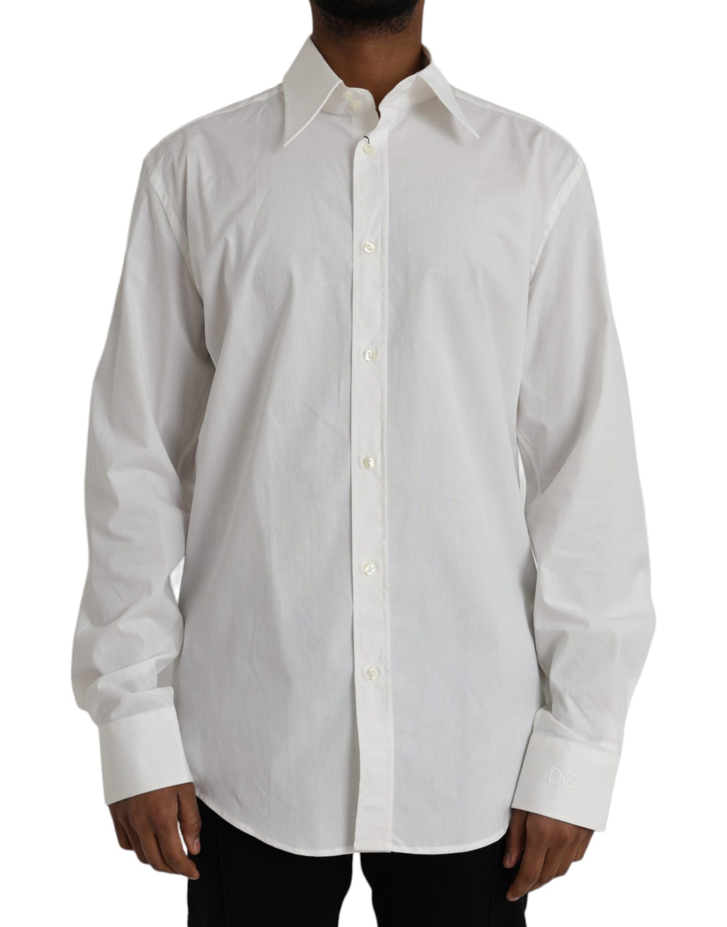 Dolce &amp; Gabbana Abito in cotone bianco Slim Fit Camicia ORO