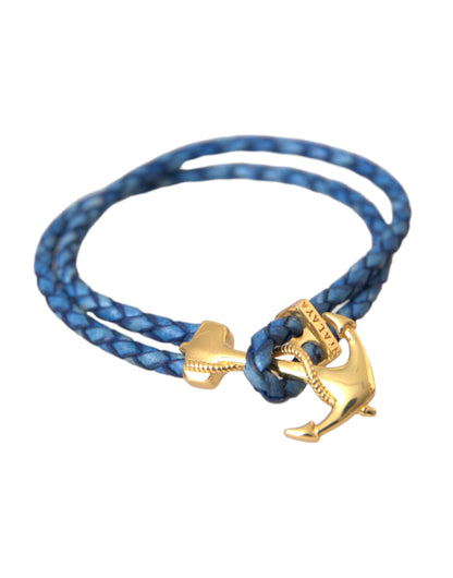 Braccialetto Nialaya Blue Gold Anchor in argento 925 con ciondolo da uomo