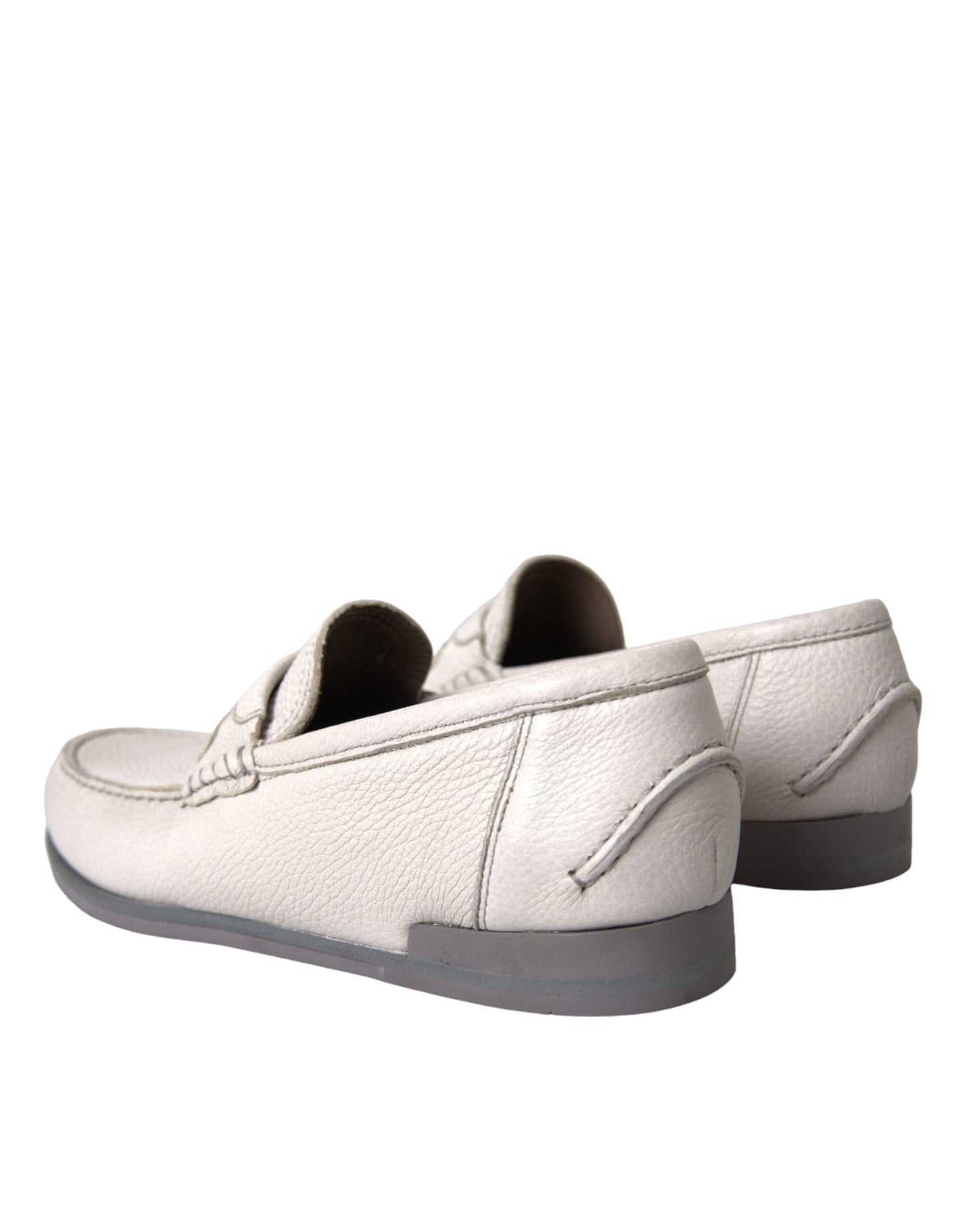 Dolce &amp; Gabbana Mocassino Slip in Pelle Bianco Grigio Scarpe Mocassino