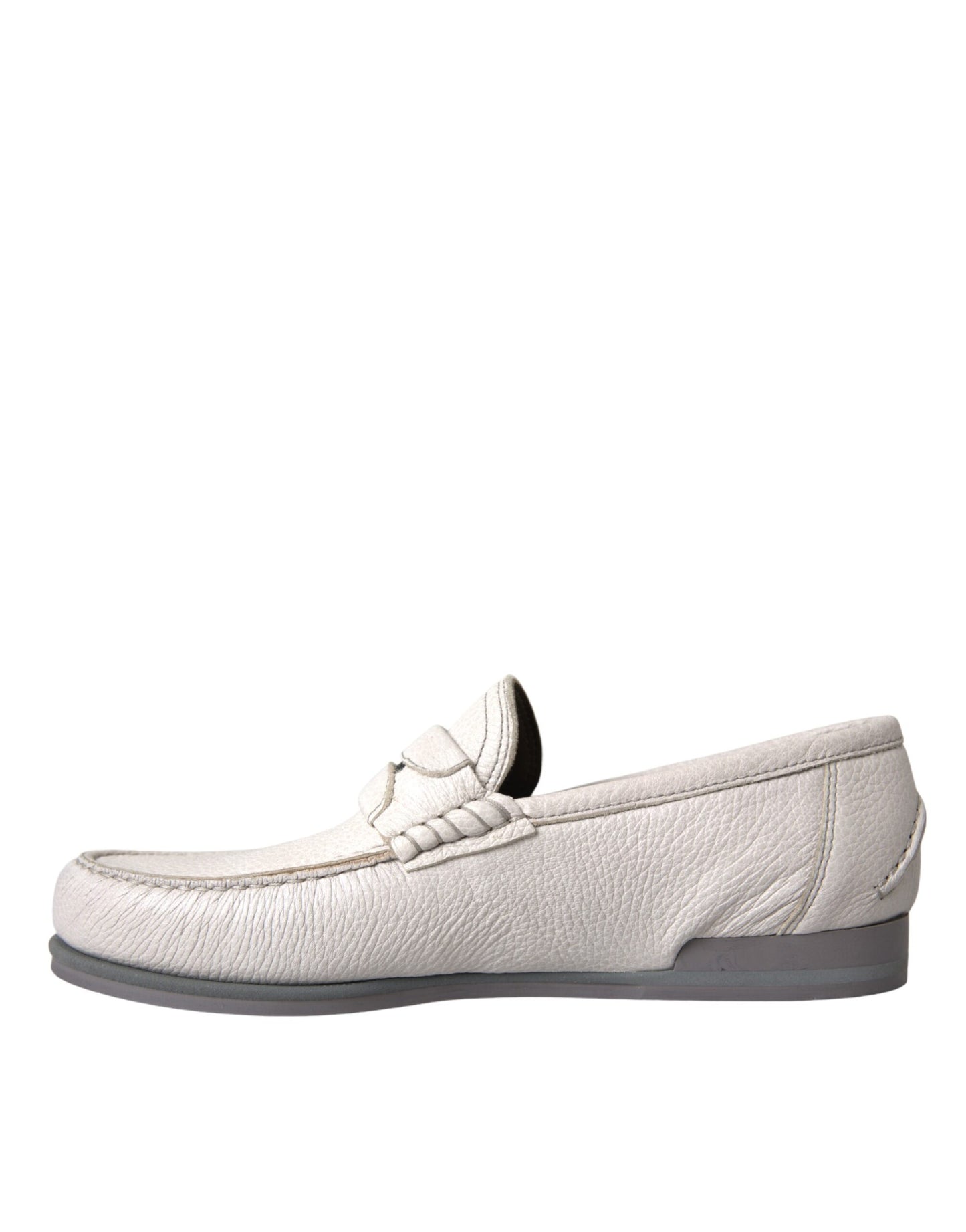 Dolce &amp; Gabbana Mocassino Slip in Pelle Bianco Grigio Scarpe Mocassino