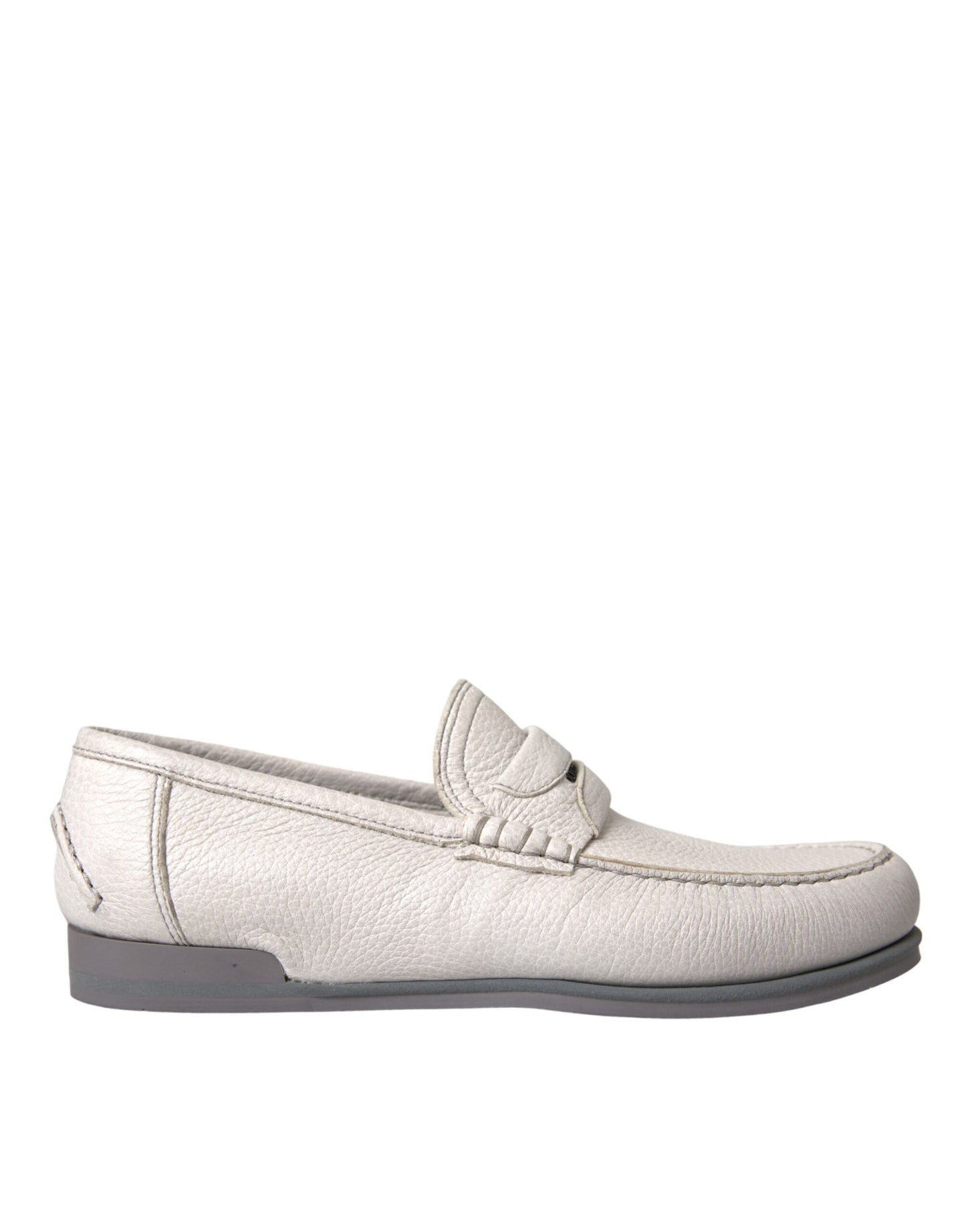 Dolce &amp; Gabbana Mocassino Slip in Pelle Bianco Grigio Scarpe Mocassino