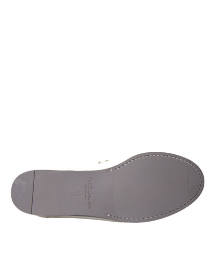 Dolce &amp; Gabbana Mocassino Slip in Pelle Bianco Grigio Scarpe Mocassino