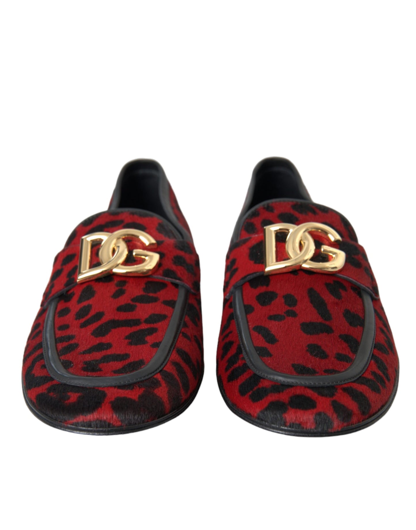 Dolce &amp; Gabbana Rosso Nero Leopard DG Mocassini Scarpe Formali Uomo