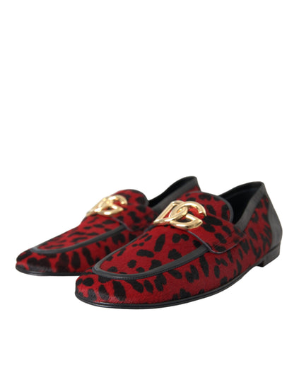 Dolce &amp; Gabbana Rosso Nero Leopard DG Mocassini Scarpe Formali Uomo