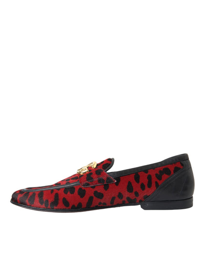 Dolce &amp; Gabbana Rosso Nero Leopard DG Mocassini Scarpe Formali Uomo