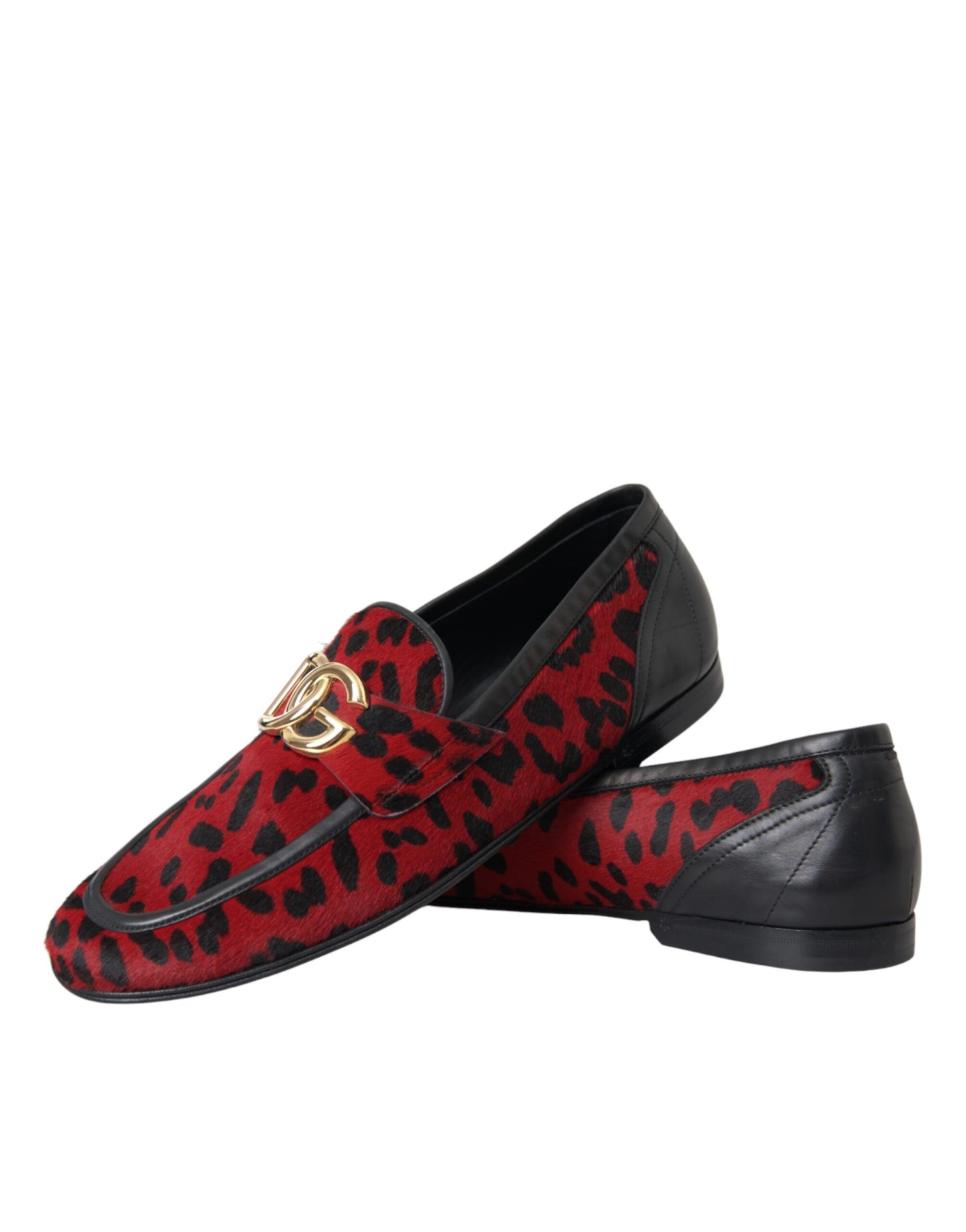 Dolce &amp; Gabbana Rosso Nero Leopard DG Mocassini Scarpe Formali Uomo