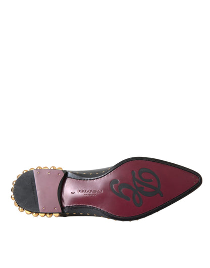 Dolce &amp; Gabbana Scarpe Derby in pelle nera con borchie dorate