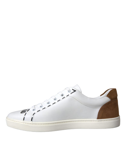 Dolce &amp; Gabbana Scarpe da ginnastica basse in pelle marrone bianco con logo