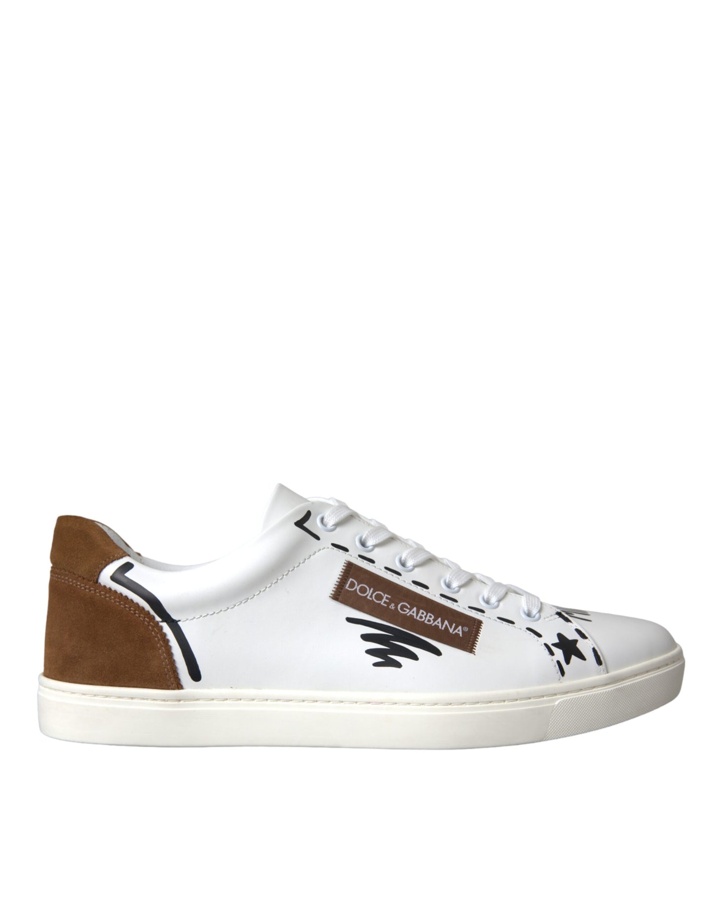 Dolce &amp; Gabbana Scarpe da ginnastica basse in pelle marrone bianco con logo