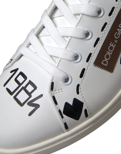 Dolce &amp; Gabbana Scarpe da ginnastica basse in pelle marrone bianco con logo