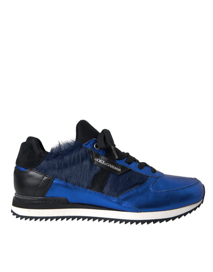 Dolce &amp; Gabbana Blu Nero Pelle di Vitello Sneakers Scarpe