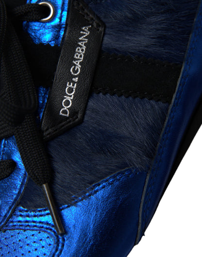 Dolce &amp; Gabbana Blu Nero Pelle di Vitello Sneakers Scarpe