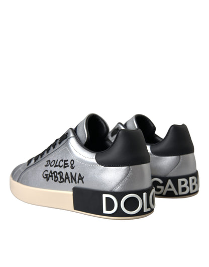 Dolce &amp; Gabbana Scarpe da ginnastica in pelle di vitello Portofino argento Uomo