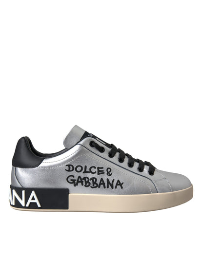 Dolce &amp; Gabbana Scarpe da ginnastica in pelle di vitello Portofino argento Uomo