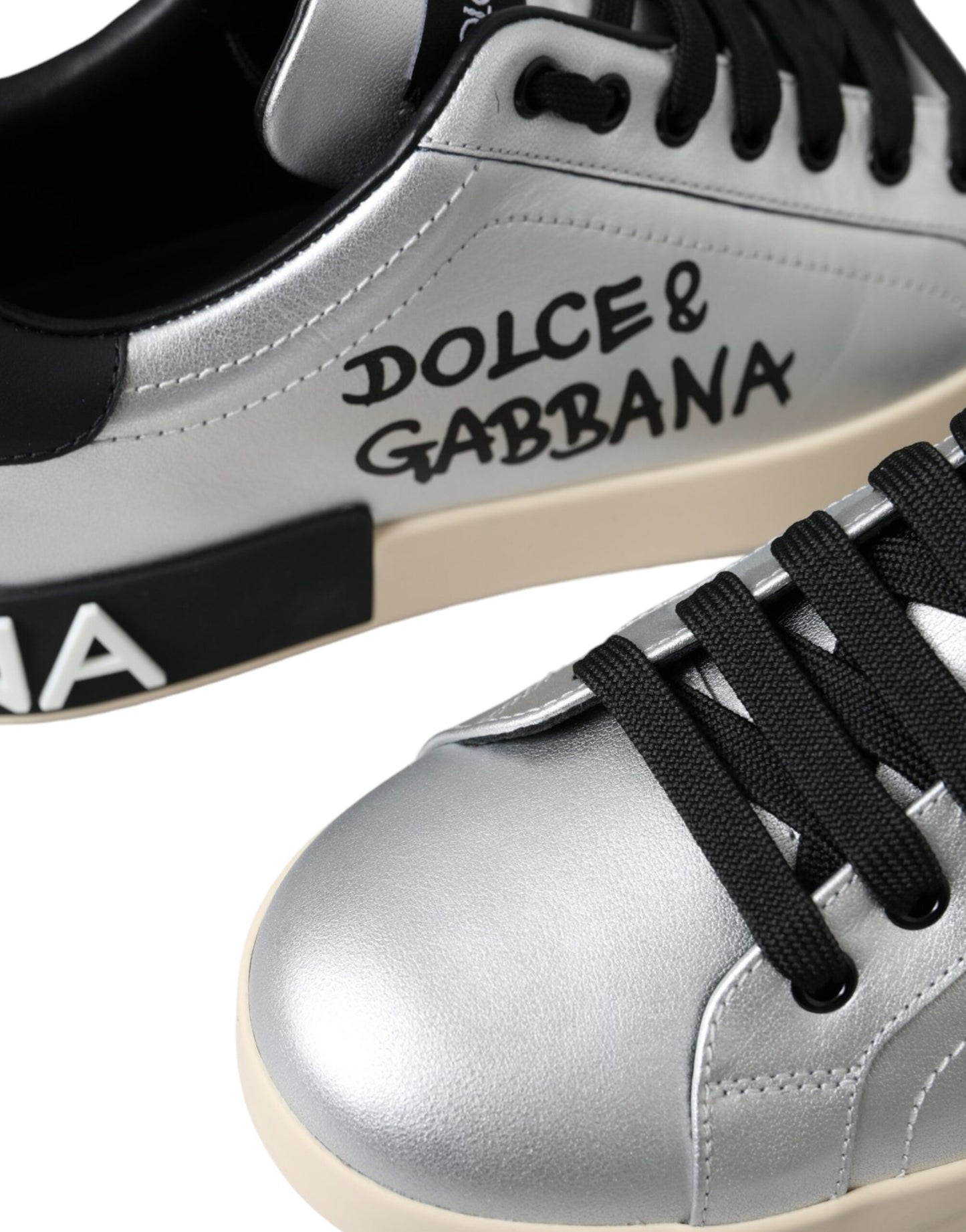 Dolce &amp; Gabbana Scarpe da ginnastica in pelle di vitello Portofino argento Uomo