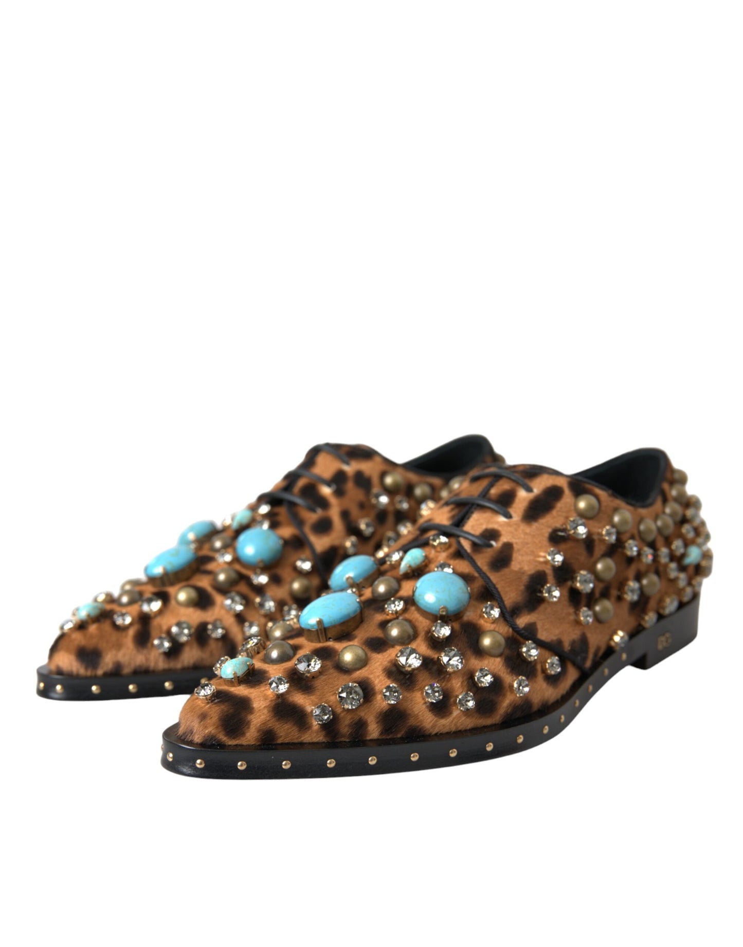 Dolce & Gabbana Brown Leopard Hair Crystal Dress Broque Shoes