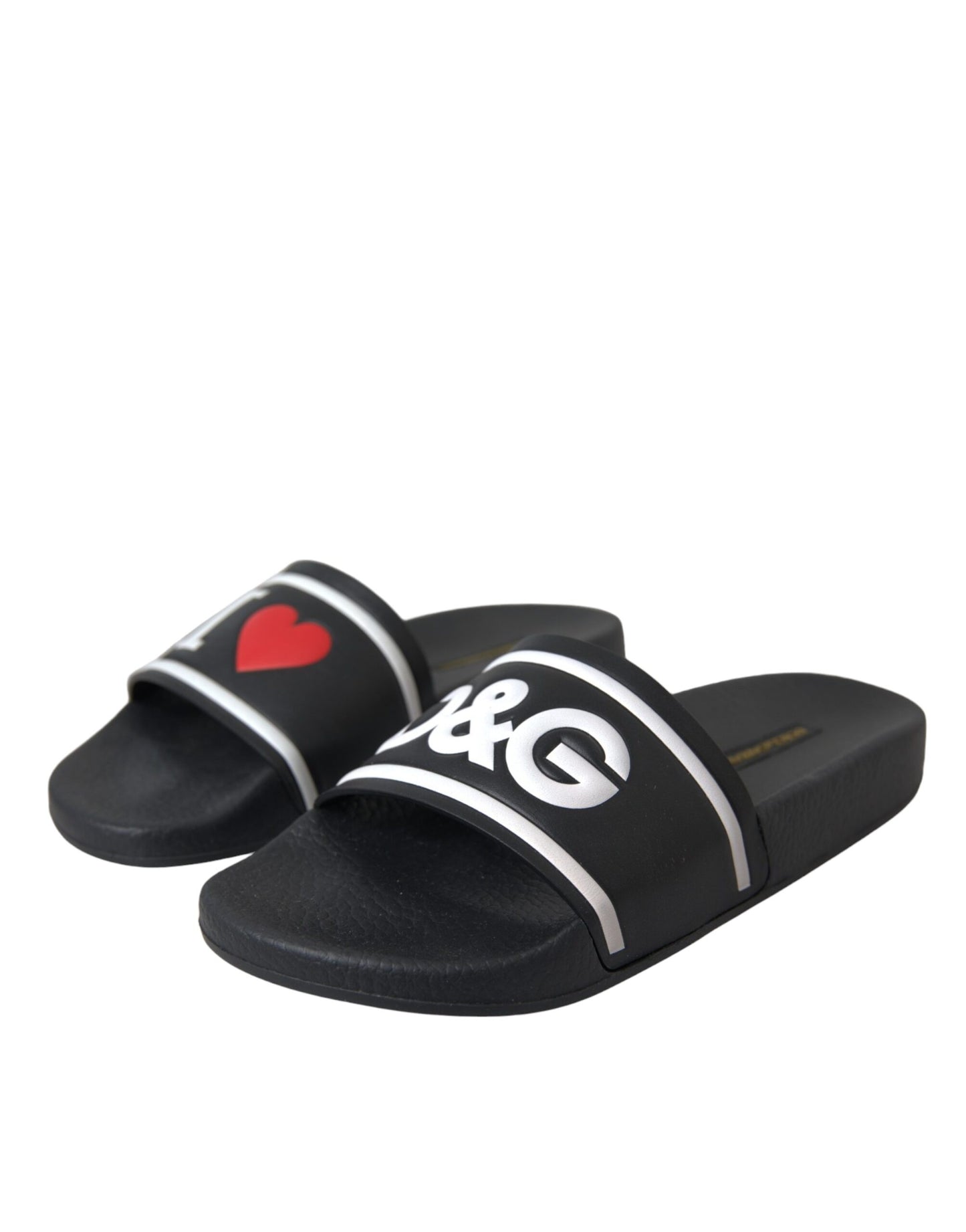 Dolce & Gabbana Black Leather I Love D&G Sandals Slides Shoes