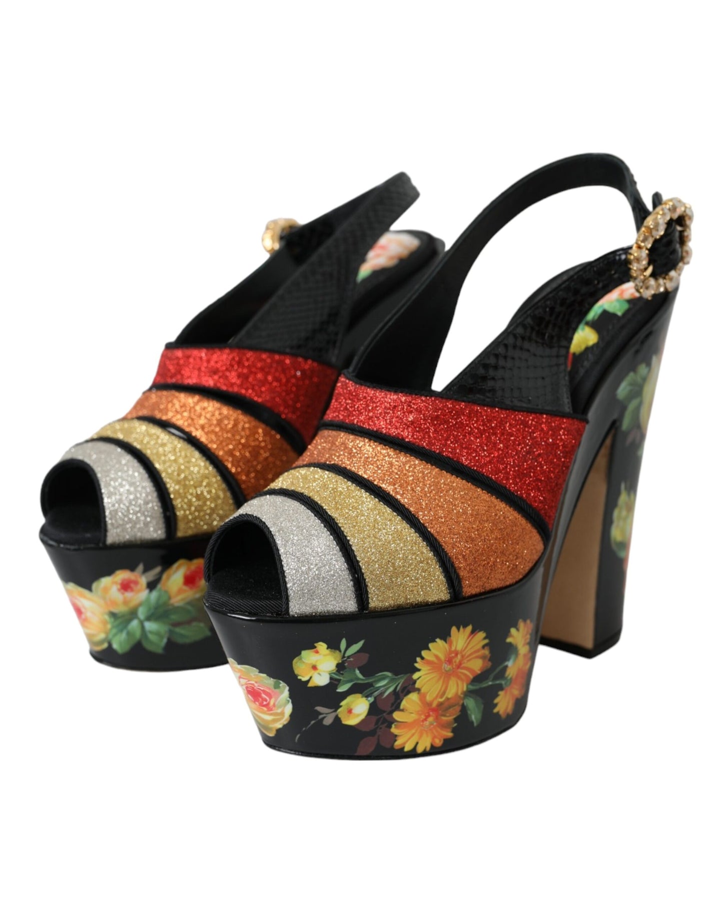 Dolce &amp; Gabbana Sandali con plateau in cristallo floreale multicolore