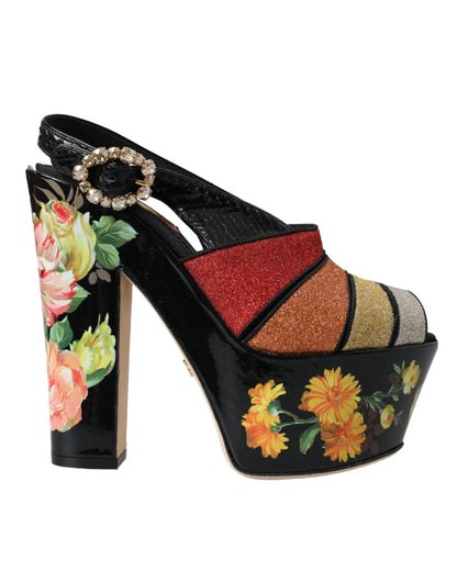 Dolce &amp; Gabbana Sandali con plateau in cristallo floreale multicolore