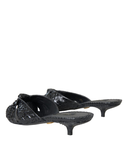 Dolce & Gabbana Black Exotic Leather Heels Slides Shoes