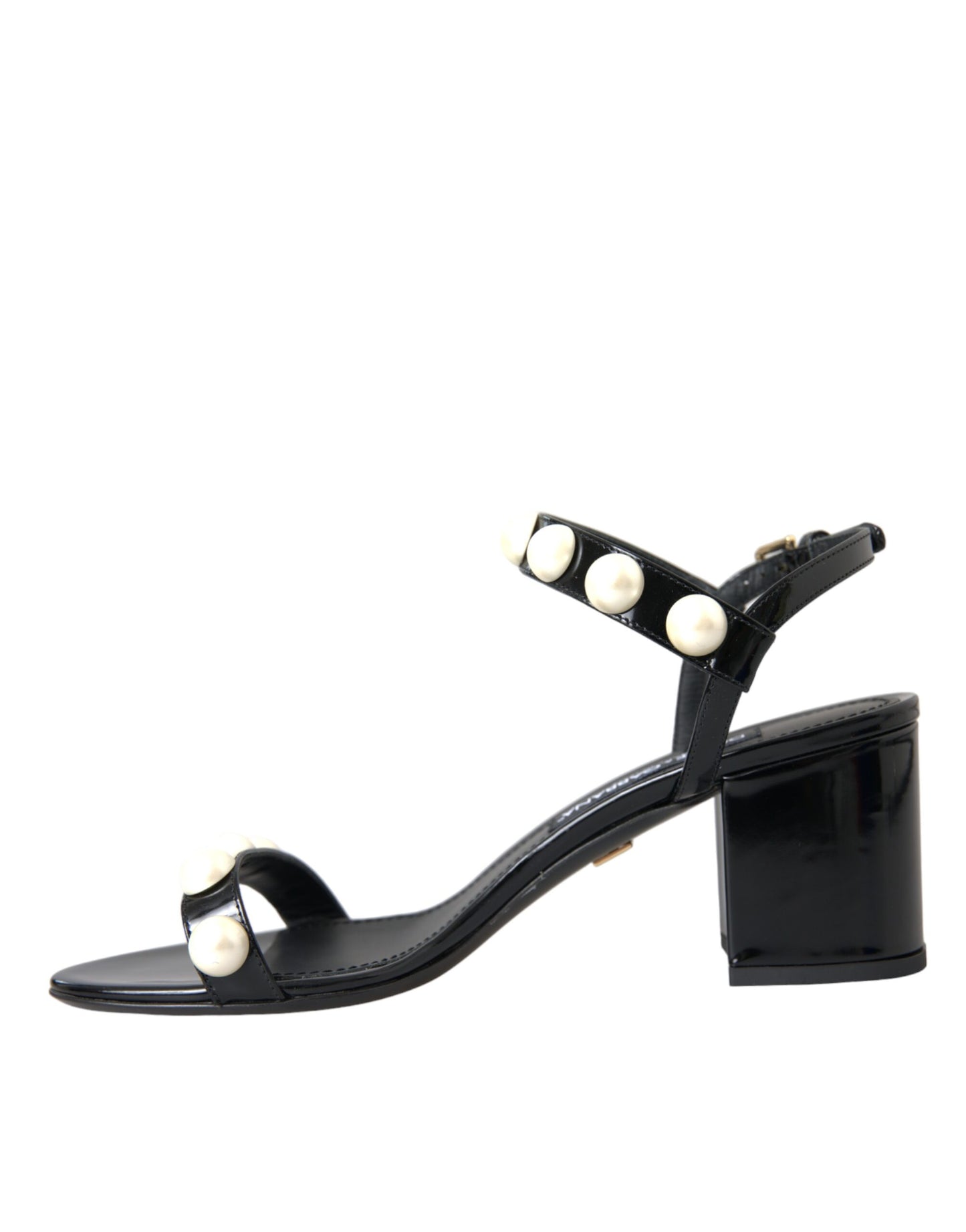 Dolce & Gabbana Black Leather Faux Pearl Heel Sandals Shoes