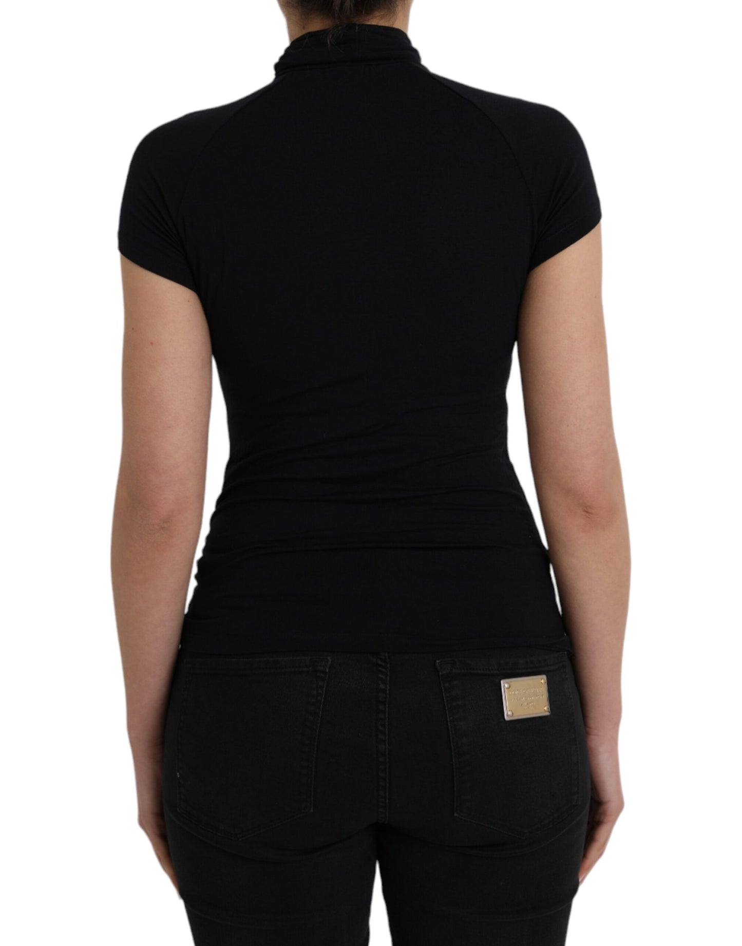 Costume National Black Turtleneck Viscose Short Sleeve Top