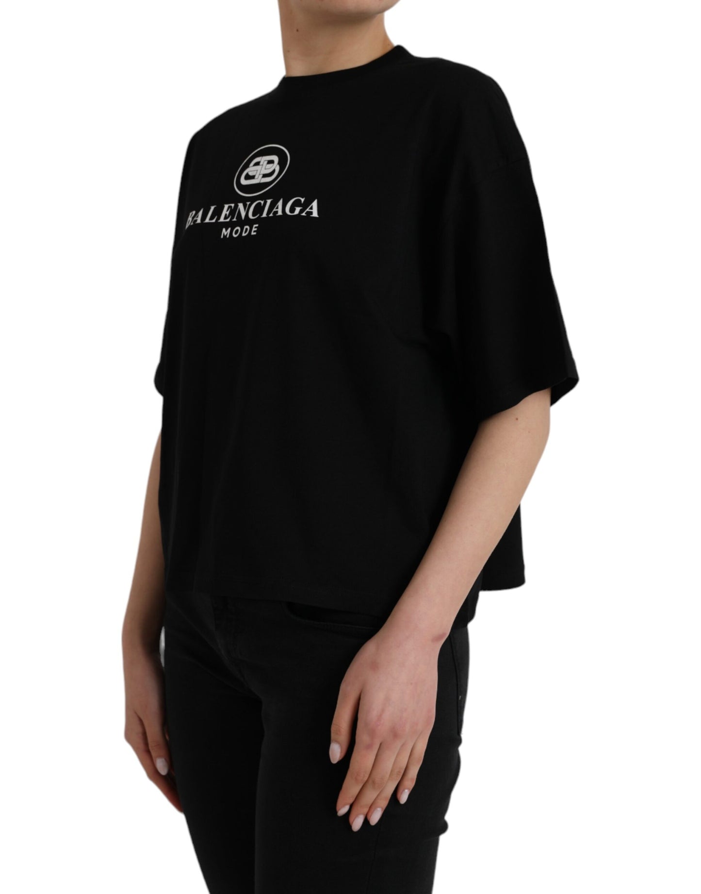 Balenciaga T-shirt girocollo a maniche corte con logo in cotone nero