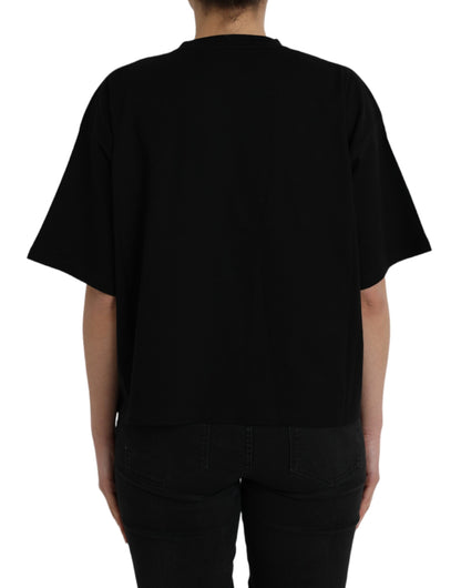 Balenciaga T-shirt girocollo a maniche corte con logo in cotone nero