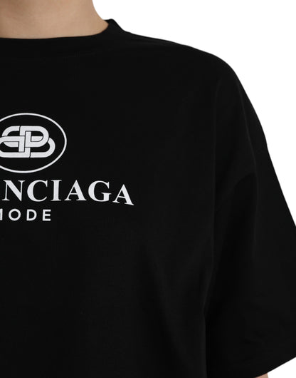 Balenciaga T-shirt girocollo a maniche corte con logo in cotone nero