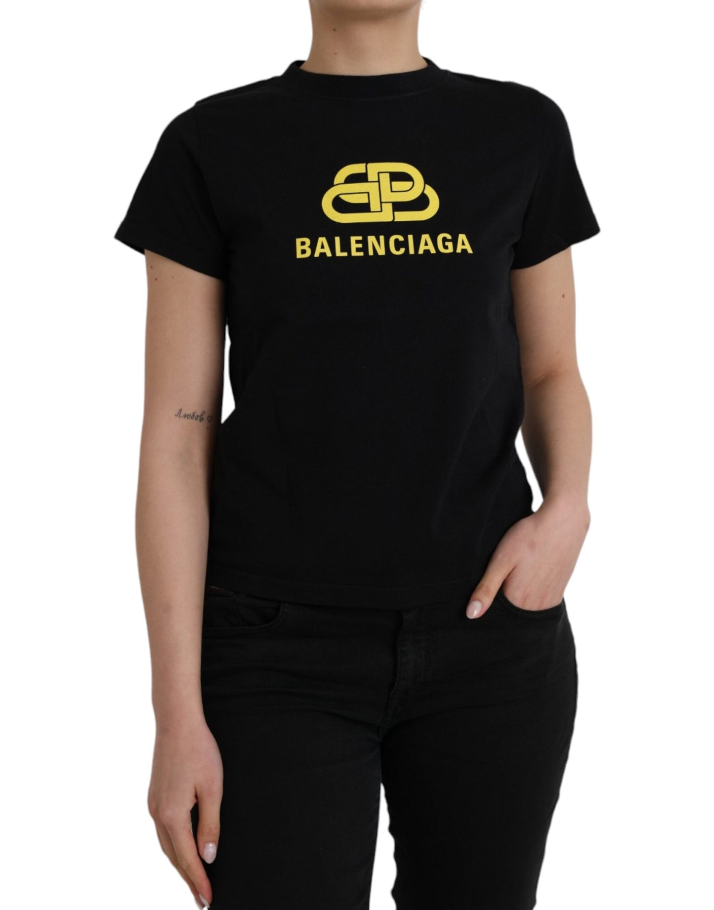 Balenciaga T-shirt girocollo a maniche corte con stampa logo in cotone nero