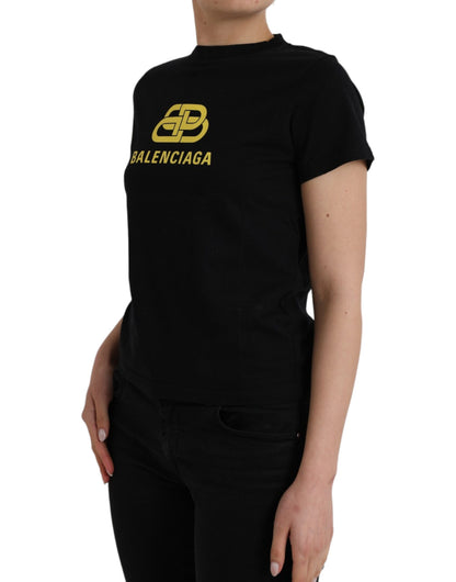 Balenciaga T-shirt girocollo a maniche corte con stampa logo in cotone nero