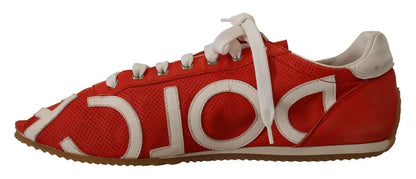 Dolce &amp; Gabbana Scarpe da ginnastica casual da uomo in pelle bianca rossa con logo