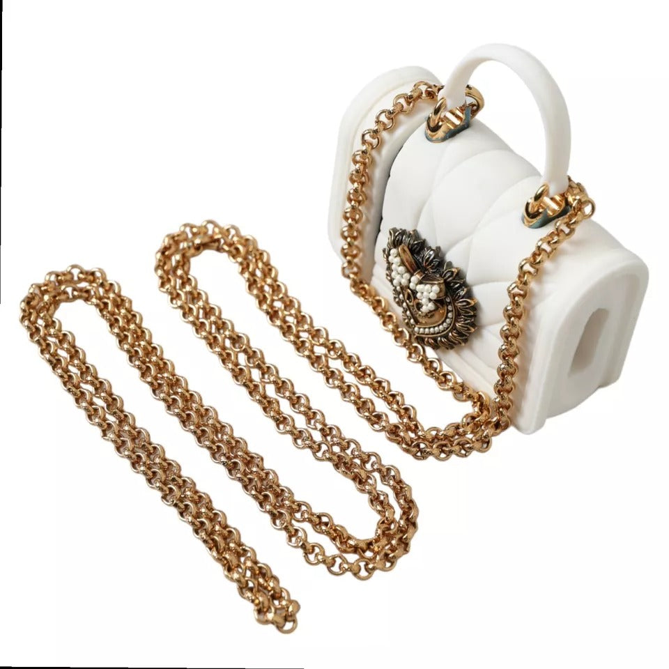 Dolce &amp; Gabbana Borsa a forma di cuore in silicone bianco Devotion con catena in oro Custodia per Airpods