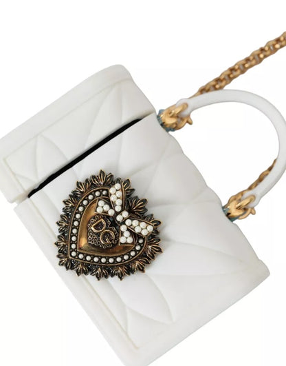 Dolce &amp; Gabbana Borsa a forma di cuore in silicone bianco Devotion con catena in oro Custodia per Airpods