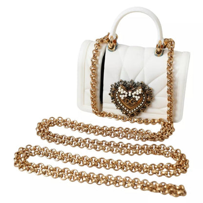 Dolce &amp; Gabbana Borsa a forma di cuore in silicone bianco Devotion con catena in oro Custodia per Airpods