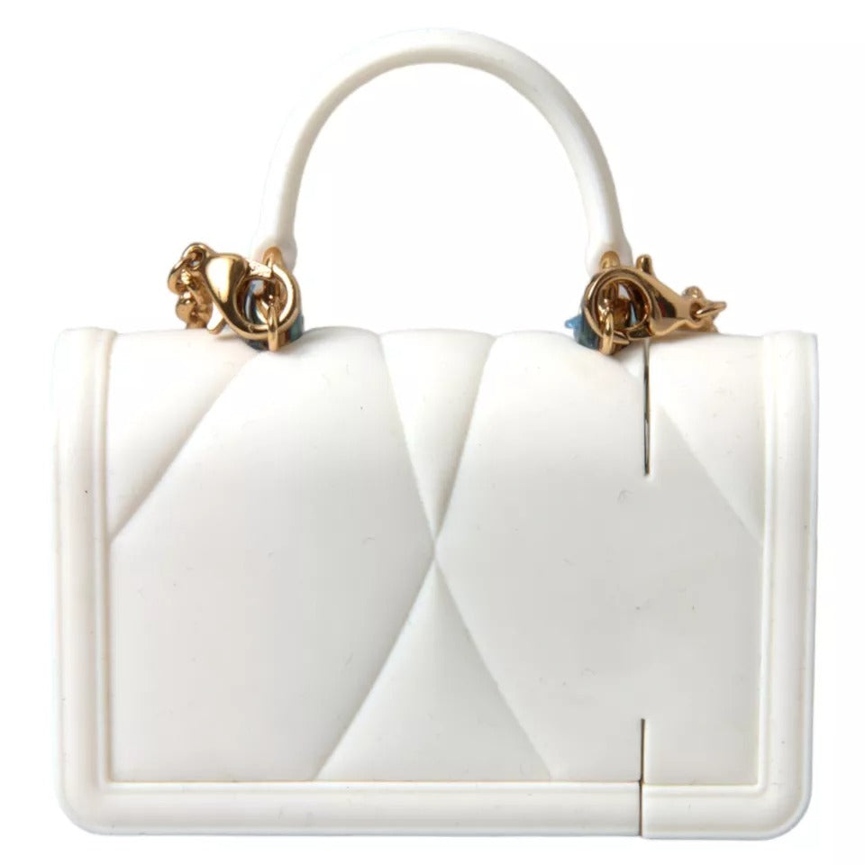 Dolce &amp; Gabbana Borsa a forma di cuore in silicone bianco Devotion con catena in oro Custodia per Airpods