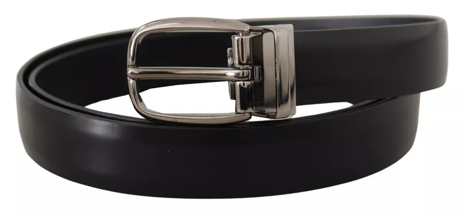 Dolce & Gabbana Black Classic Leather Chrome Metal Buckle Belt