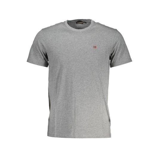 T-shirt in cotone grigio con logo ricamato Napapijri