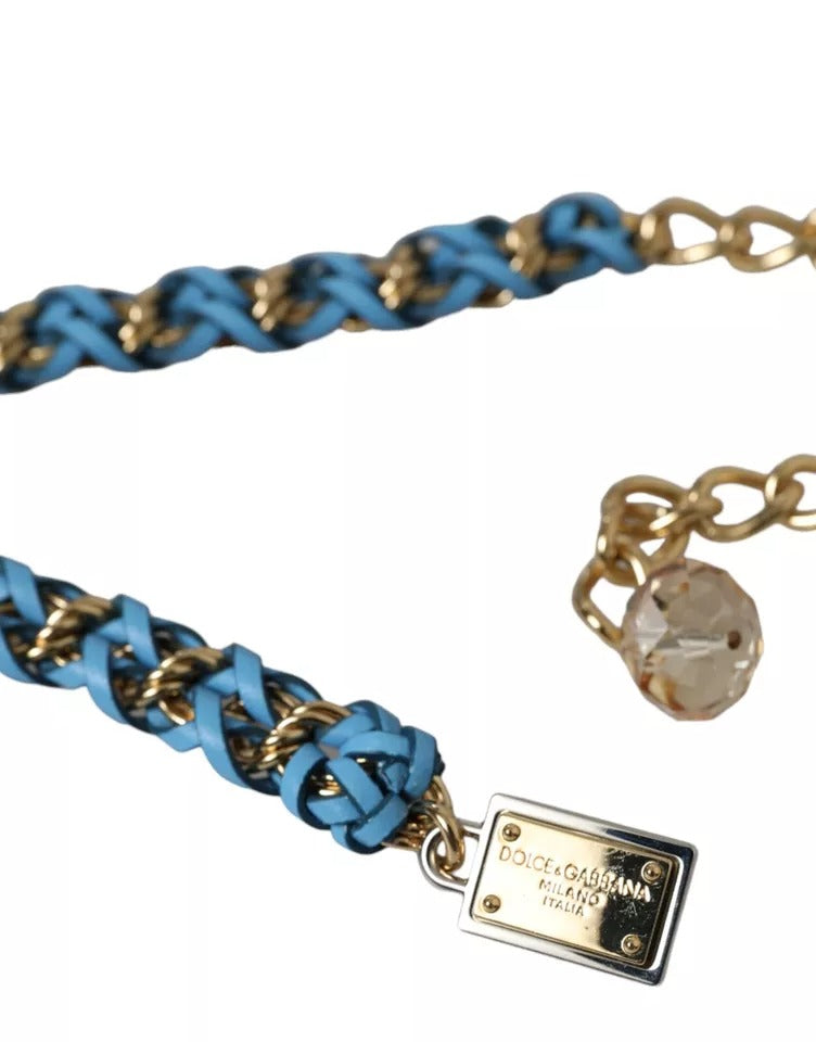 Cintura Dolce &amp; Gabbana con catena in ottone dorato intrecciata blu