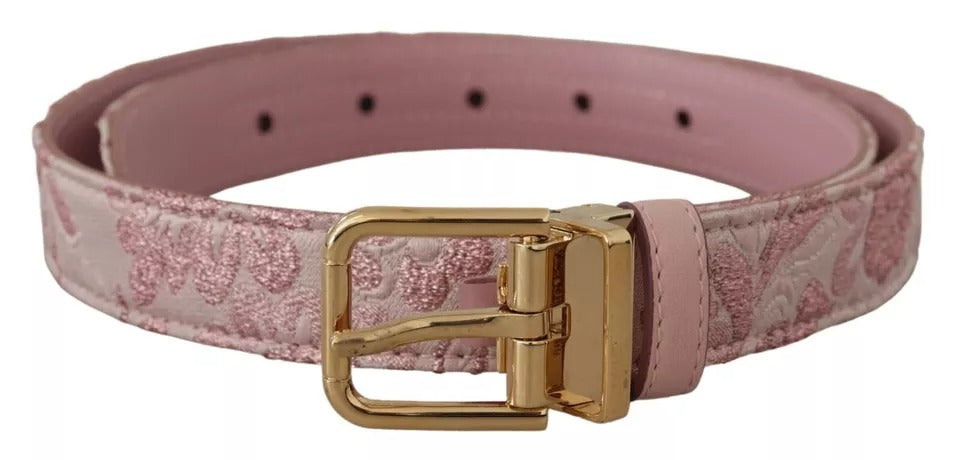 Cintura Dolce &amp; Gabbana con fibbia in metallo color oro ricamata in jaquard rosa