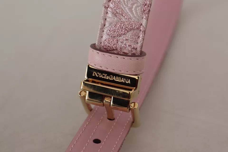 Cintura Dolce &amp; Gabbana con fibbia in metallo color oro ricamata in jaquard rosa