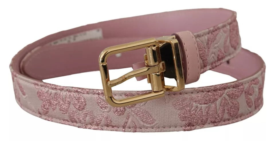 Cintura Dolce &amp; Gabbana con fibbia in metallo color oro ricamata in jaquard rosa