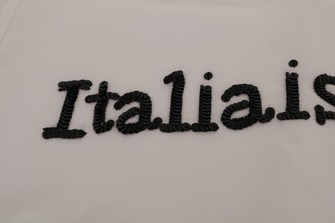 Blusa bianca "Italia Is Love" con paillettes in seta Dolce &amp; Gabbana