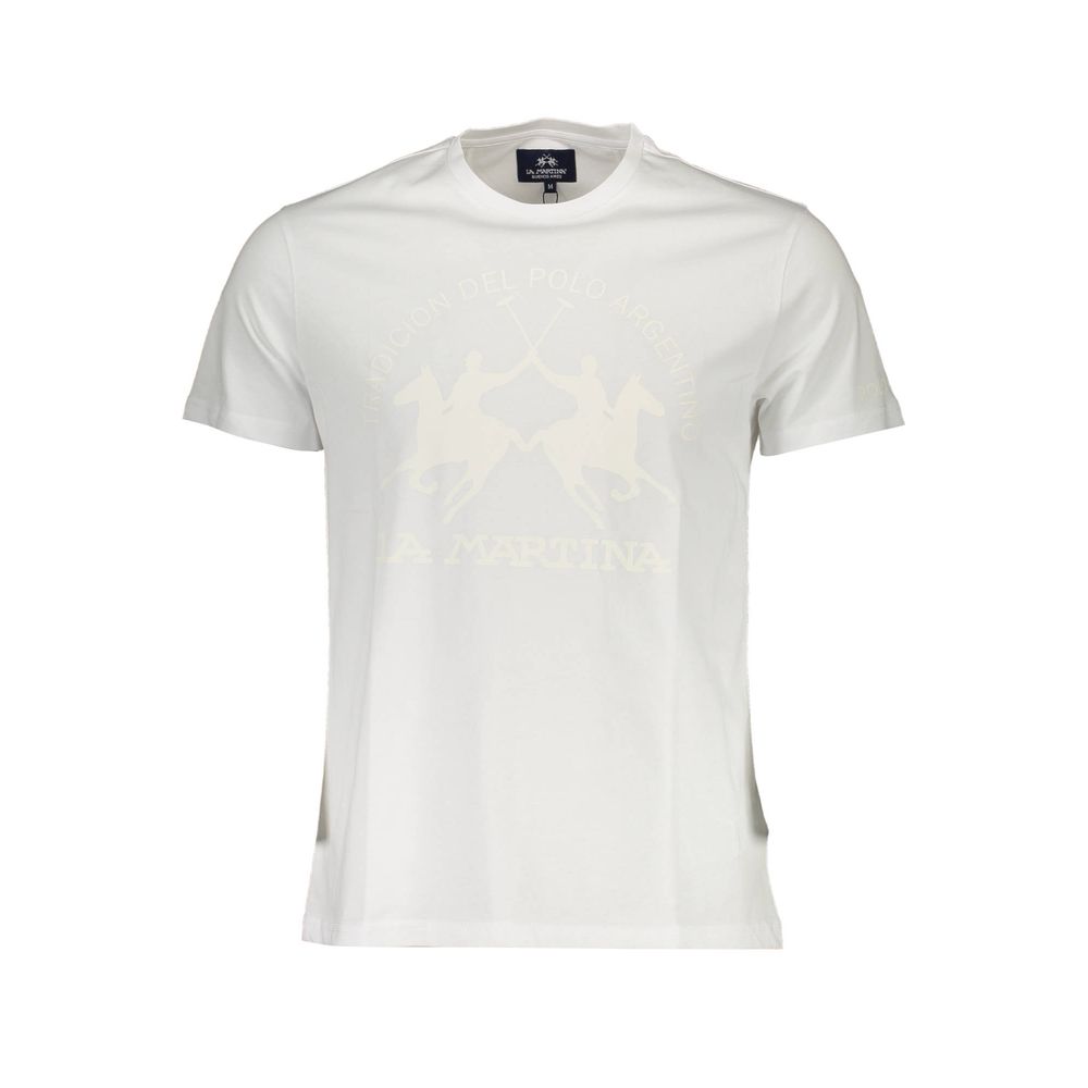 La Martina T-shirt girocollo bianca elegante con stampa Signature