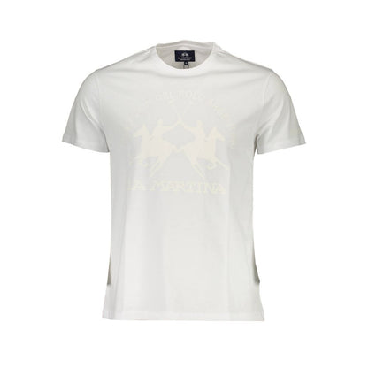 La Martina T-shirt girocollo bianca elegante con stampa Signature