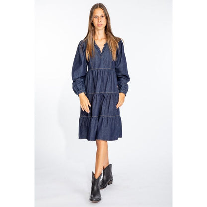 Love Moschino Elegante abito svasato in denim blu scuro